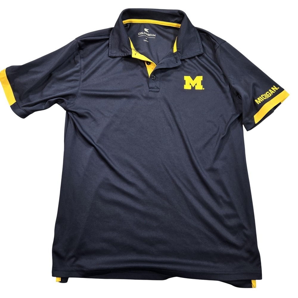 Michigan Wolverines Polo Shirt Mens Medium Blue NCAA Football Colosseum